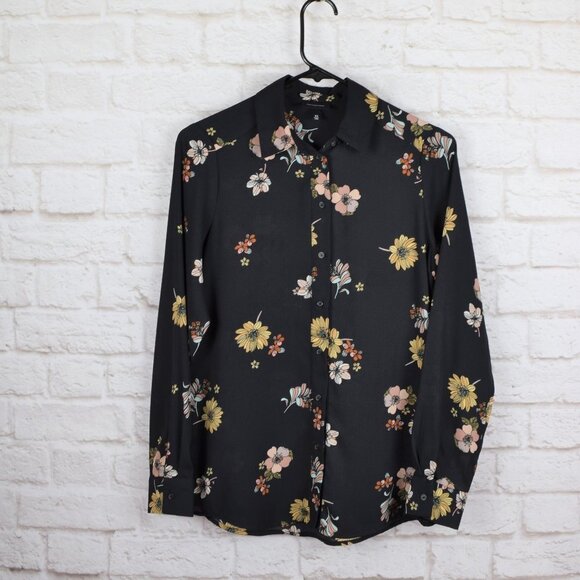 Who What Wear Black Floral Button-Down Top Blouse - Picture 7 of 11